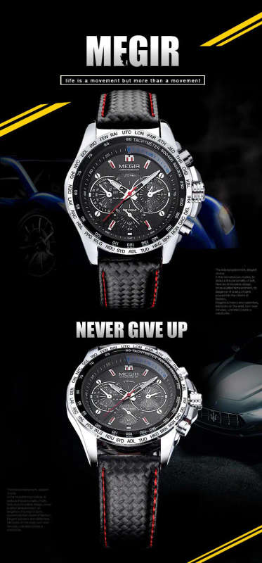 MEGIR 1010 Brand Men Watch Alloy Case Leather Strap Lumious Male Sport Casual Quartz Wrist Watch