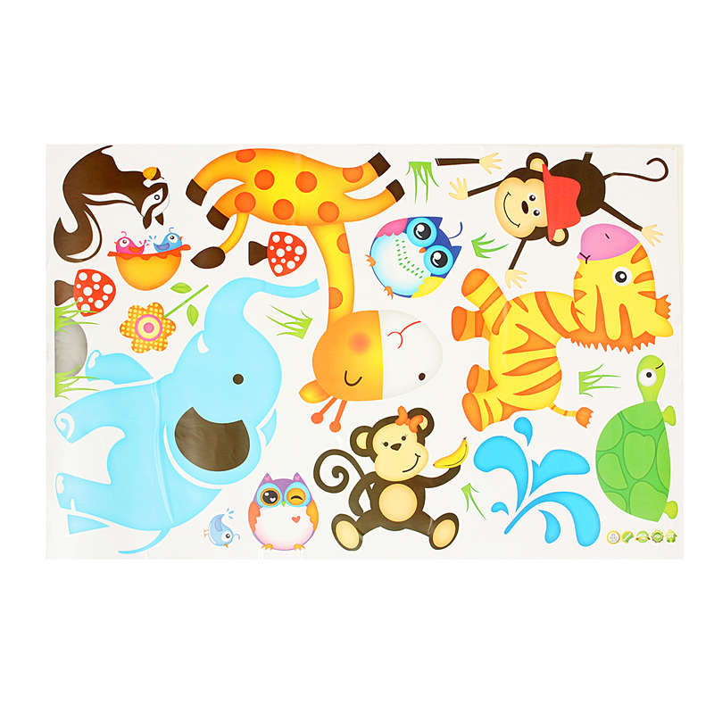 Removable Jungle Animals Wall Sticker Monkey Owl Tree Decal Nursery Room De
