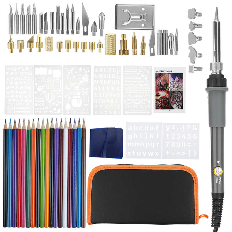 71pcs/Set Wood Burning Pen Tool Soldering Stencil Iron Craft Pyrography Kit 60W (Plug 110V US Plug)