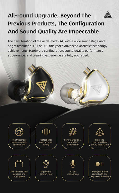 QKZ ZXD Dynamic In-Ear Earphones Monitor Metal Wired Earphone Noise Cancelling Sport Music Headphones with Detachable Cable