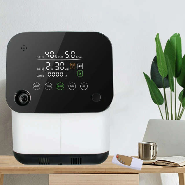 AMONOY ZY-1S 220V 120W Portable Oxygen Concentrator 1-6L/min with Anion Function Adjustable Full Touch Oxygen Machine for Home and Travel Use