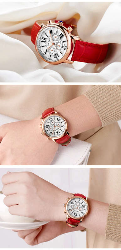 MEGIR 2058 Women Watch Luxury Roman Number Leather Strap Ladies Quartz Watch