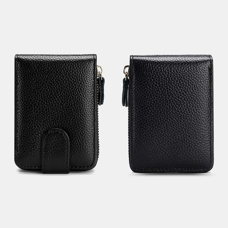 Men Genuine Leather Casual Portable Multi-Card Slot Rfid Anti-Theft Zipper Hasp Driver License Card