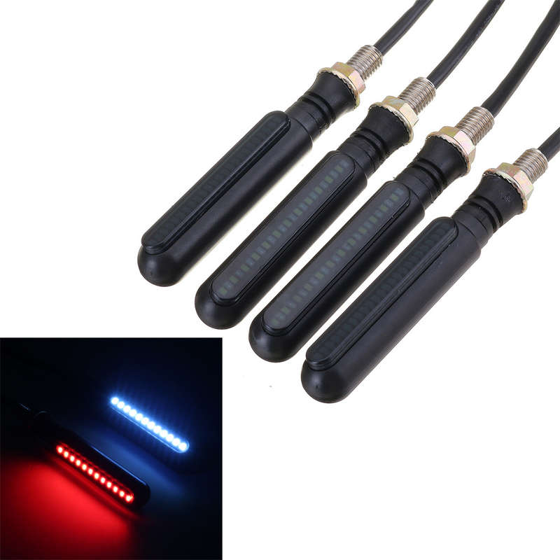 4Pcs Motorcycle Sequential Flowing LED Amber Turn Signal Indicator+White DRL+Red
