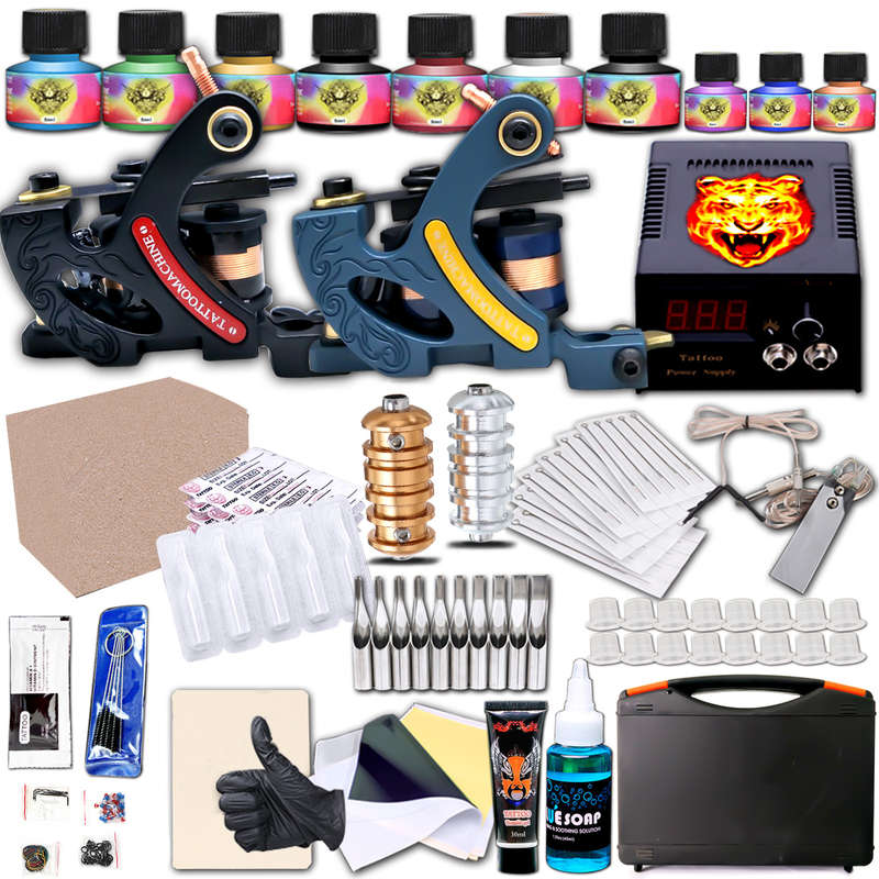 New Tattoo Machine Kit  2 Top Tattoo Machine 110V Power Supply Needle Body Art T