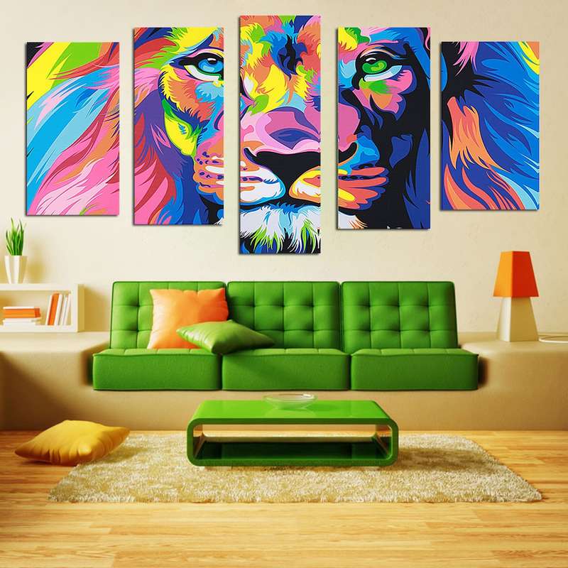 5 Pcs Wall Decorative Painting Huge Modern Abstract Wall Decor Colorful Lion