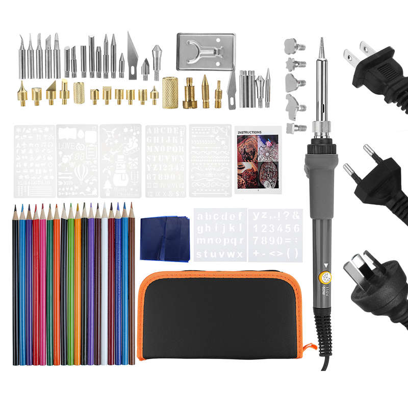 71pcs/Set Wood Burning Pen Tool Soldering Stencil Iron Craft Pyrography Kit 60W (Plug 110V US Plug)