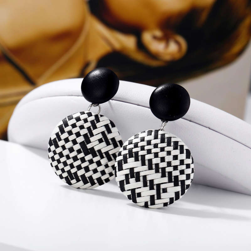 New African Paper Weaving Big Earring Retro Style Round Circle Ear Drop Earring