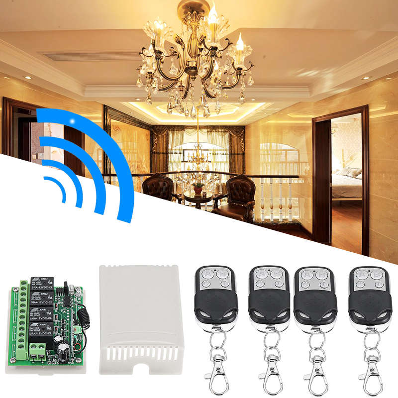 DC12V 4 Transmitter & Receiver Relay 4CH 433MHz Wireless Remote Control