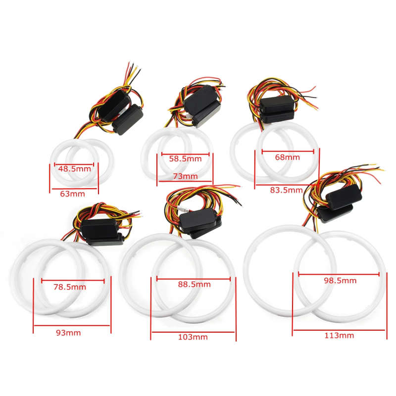 Pair 60/70/80/90/100/110mm 2835 LED Angel Eyes Lights Halo Ring DRL Turn Signal Light 