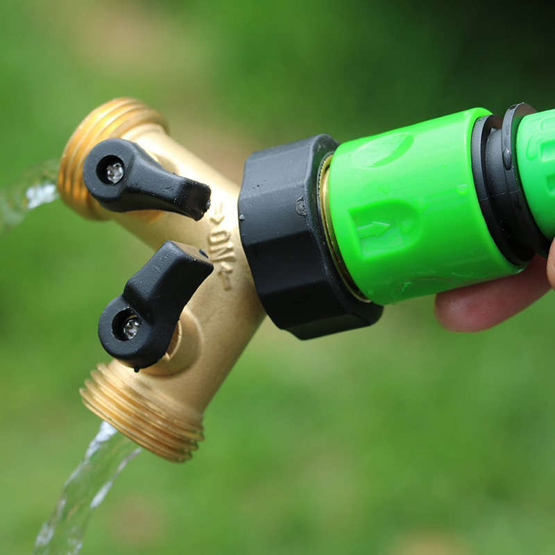 3/4 Inch 2 Way Brass Hose Faucet Manifold Garden Tap Splitter Water Segregator Pipe Divider Switcher