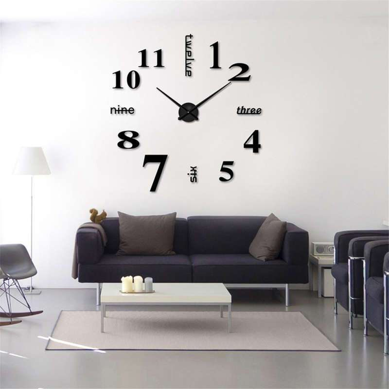 New Modern DIY Analog 3D Mirror Surface Large Number Wall Clock Sticker Home Decor