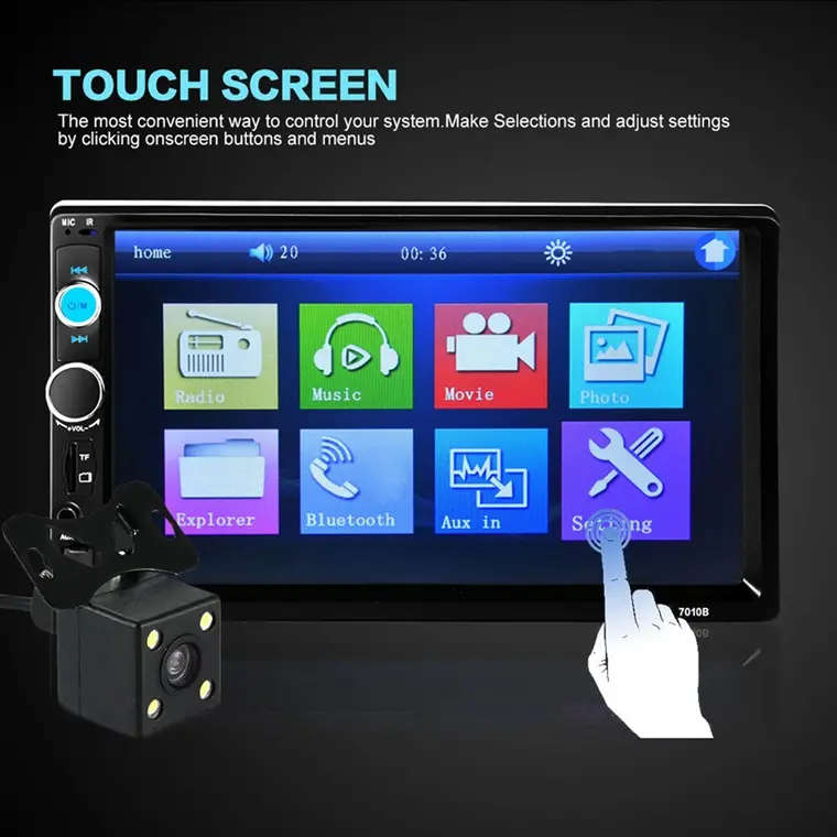 7 Inch Car Stereo Radio MP5 MP3 Player FM USB AUX Full HD Bluetooth Touch Screen Rear View Camera