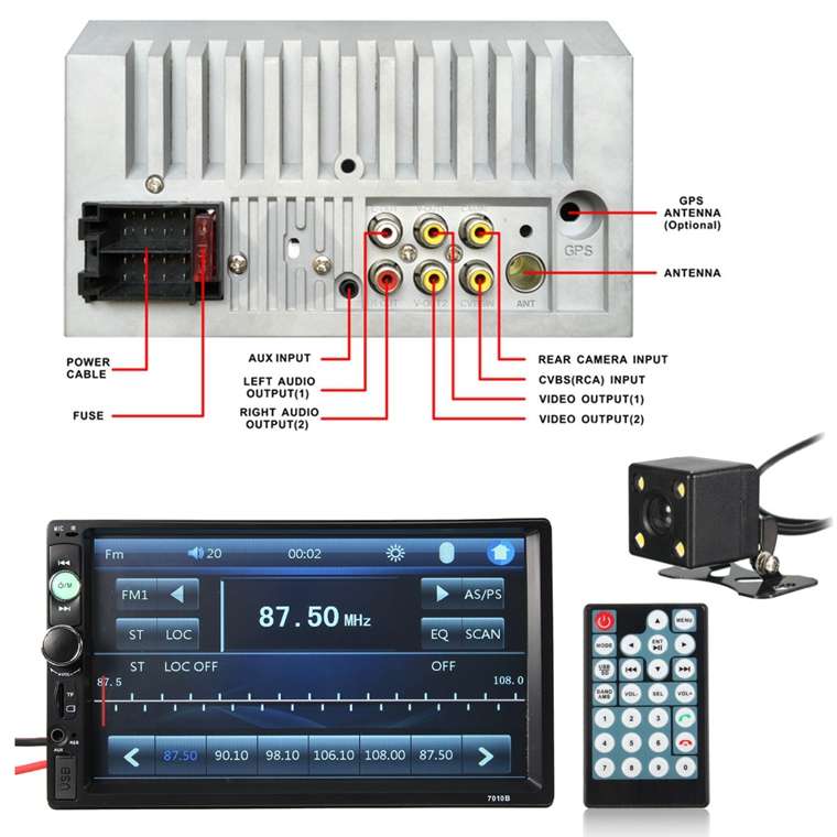 7 Inch Car Stereo Radio MP5 MP3 Player FM USB AUX Full HD Bluetooth Touch Screen Rear View Camera