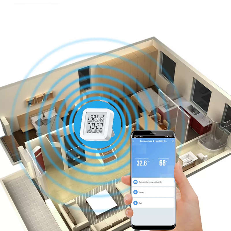 Tuya WIFI Temperature Humidity Smart Sensor Clock Digital Display Remote Control Thermometer Support