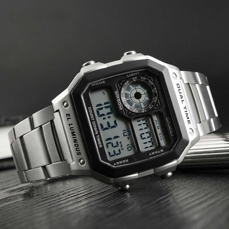 SKMEI 1335 Digital Watch Men Chronograph Alarm Watch Fashion Style Stainless Steel (Color Rose Gold)