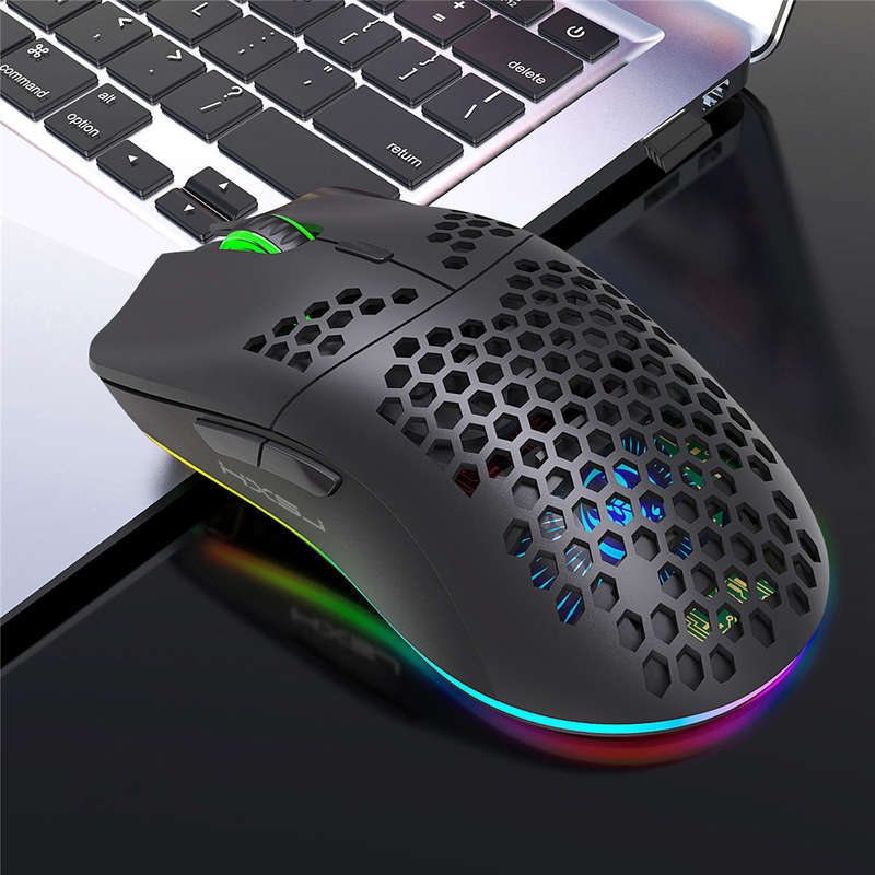 HXSJ T66 2.4Ghz Wireless Mouse 800-3600DPI Honeycomb Hollow Lightweight RGB Lighting Rechargeable Mo