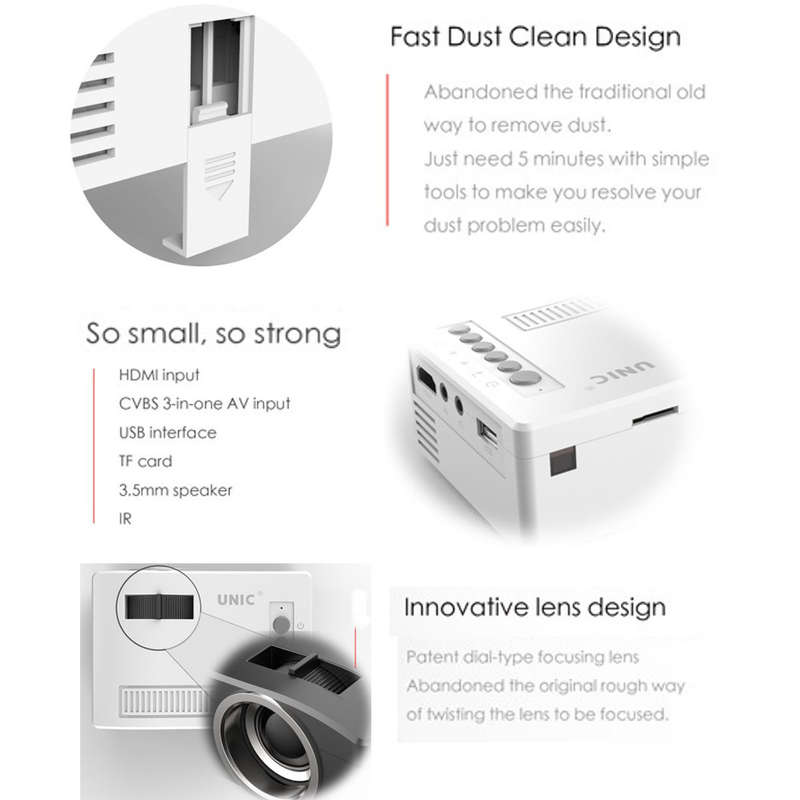 UNIC UC18 HD 400LM 1080P Mini LED Projector Multimedia Cinema USB TV HDMI Home Theater US