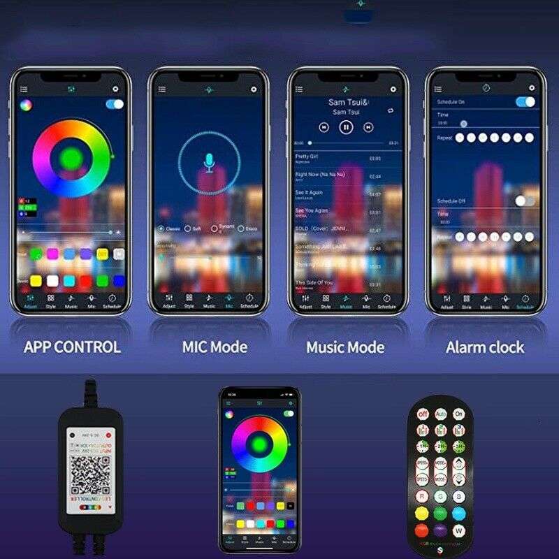 10M LED Smart Strip Lights Music Sync bluetooth App Control Full Kit Remote For Room