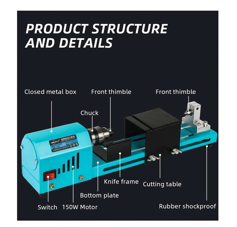 1 Set 150W 110-240V Mini Wood Lathe Machine Speed Adjustable Rotary Tool Lathe Grinding Polishing DIY Woodwork Tool