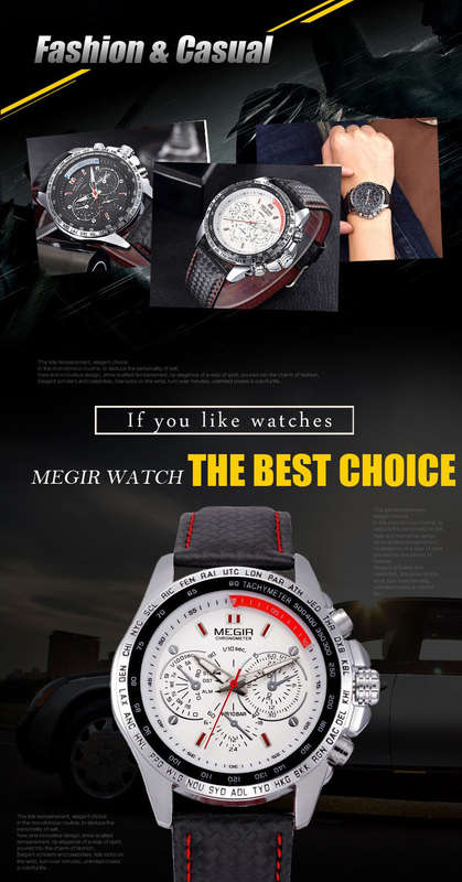 MEGIR 1010 Brand Men Watch Alloy Case Leather Strap Lumious Male Sport Casual Quartz Wrist Watch