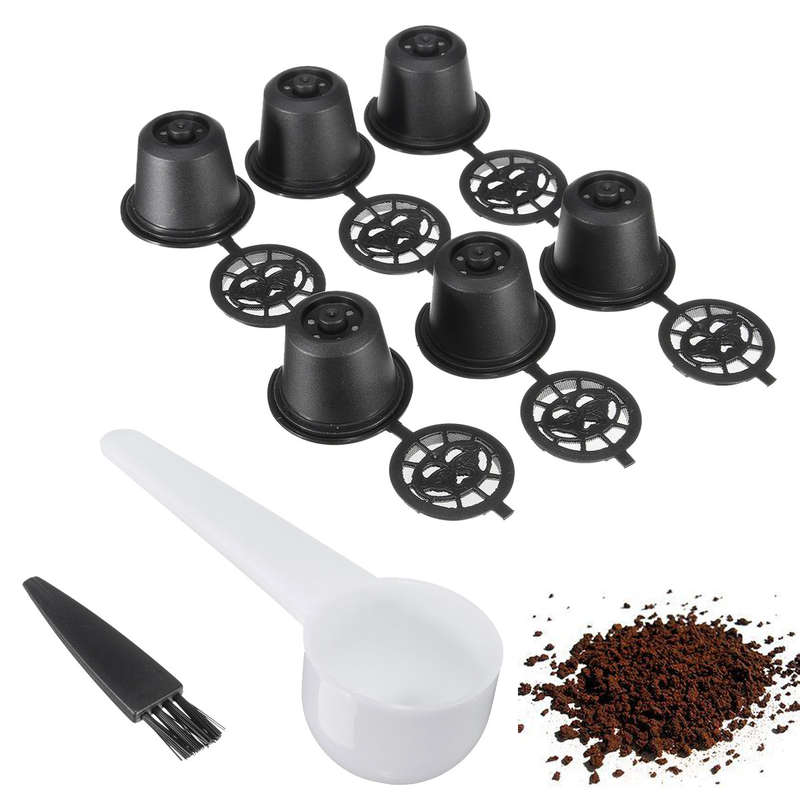 8 Pcs Black Refillable Coffee Capsule Cup Reusable Refilling Filter For Nespresso Machine With Brush
