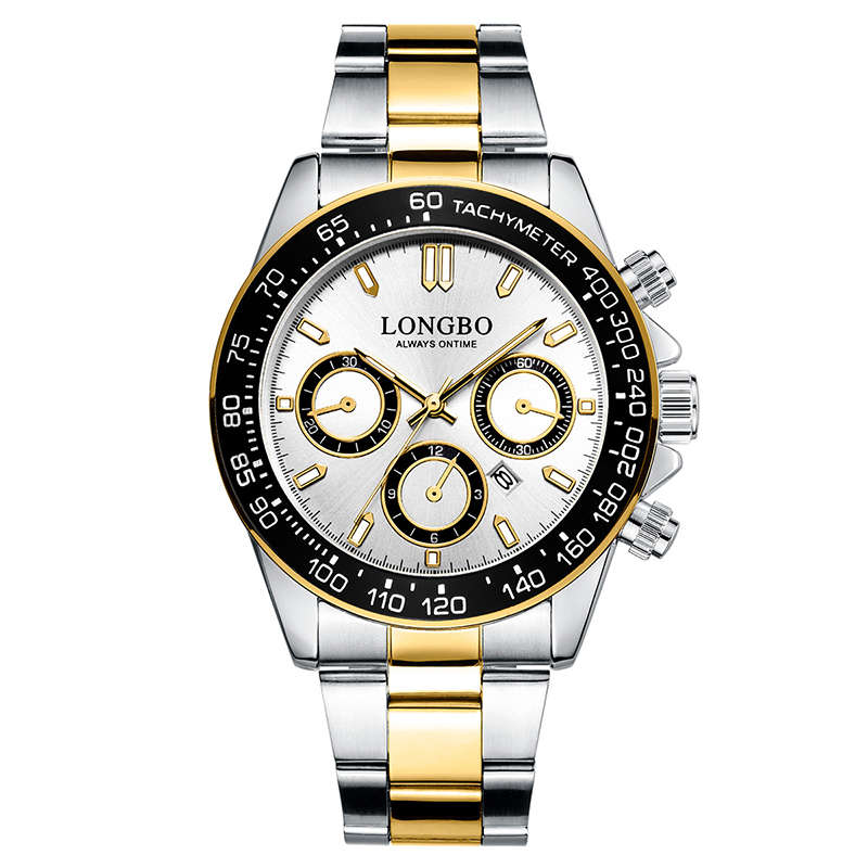 LONGBO 80522 Luminous Display Fashion Full Steel Strap Waterproof Business Men Quartz Watch