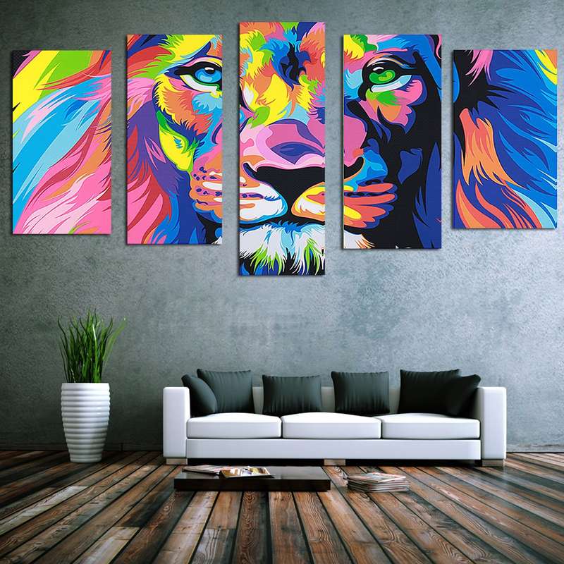 5 Pcs Wall Decorative Painting Huge Modern Abstract Wall Decor Colorful Lion