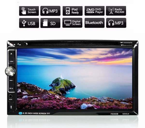 F6060B 7 inch Car Stereo DVD Player Bluetooth FM Radio MP4 Aux Touch Screen 2 Din HD 52W*4