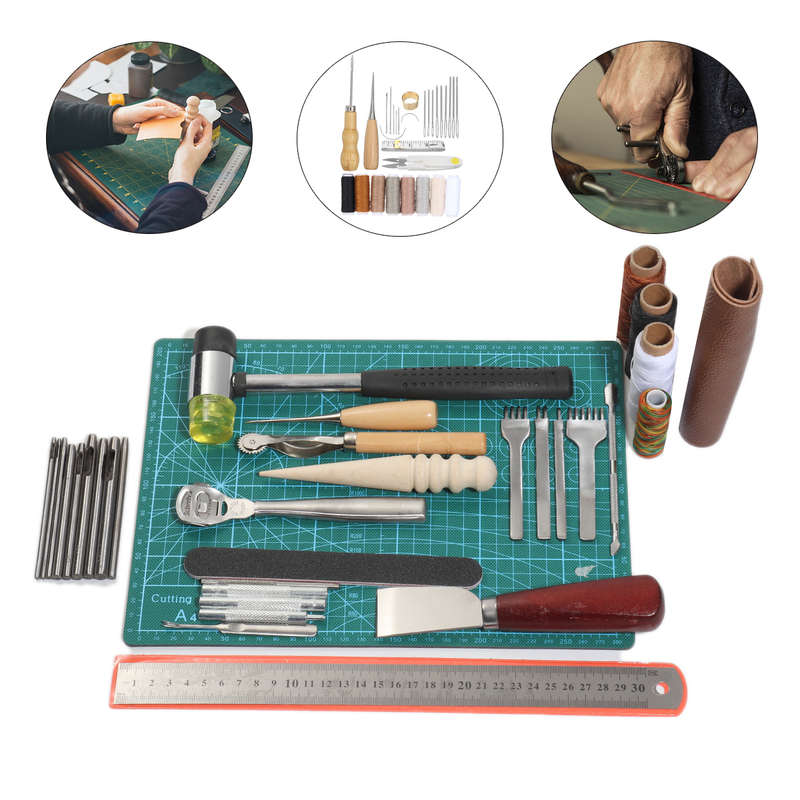 29Pcs Leather Craft Tools Hand Sewing Stitching Punch Carving Needles Set