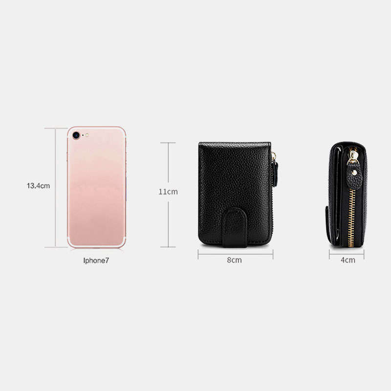 Men Genuine Leather Casual Portable Multi-Card Slot Rfid Anti-Theft Zipper Hasp Driver License Card