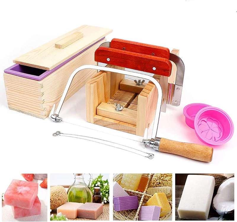9Pcs Wooden Soap Loaf Cutter Mold Soap Making Tools Set Stainless Steel Wax Soap Slicer DIY Cake Bre