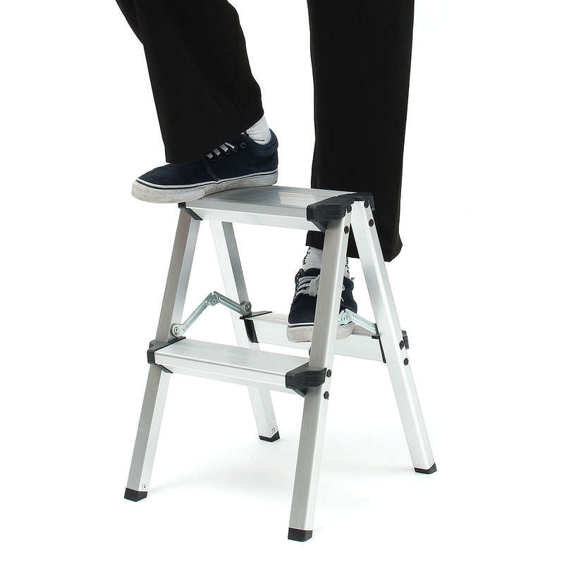New 150KG Maximum Load 2 Step Stool Folding Ladder Anti Slip Safety Aluminium Ladder