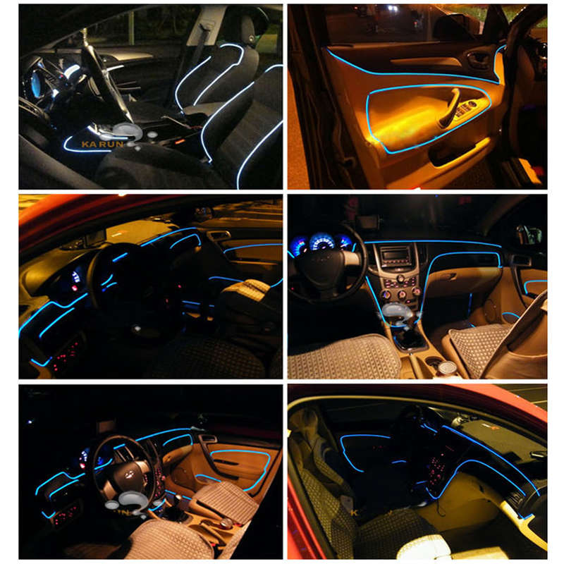 1M Flexible Neon EL Wire Light Atmosphere Car Strips Lamp Interior Decoration Strips Lighting + DC12