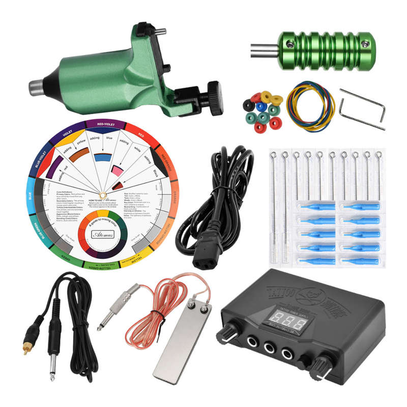 50Pcs Complete Tattoo Kit Professional Rotary Tattoo Machine Tattoo Powe (Plug US Plug Color1 Black)