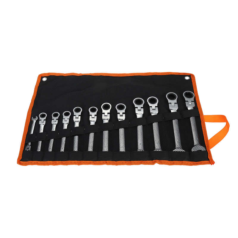 12Pcs Flex Head Ratcheting Wrench Set 8-19mm Metric Combination Spanner