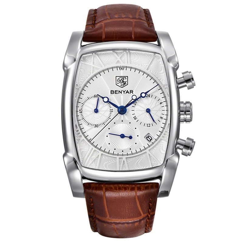 BENYAR 5113M Business Men Watch 3ATM Waterproof Date Display Leather Strap Quartz Watch