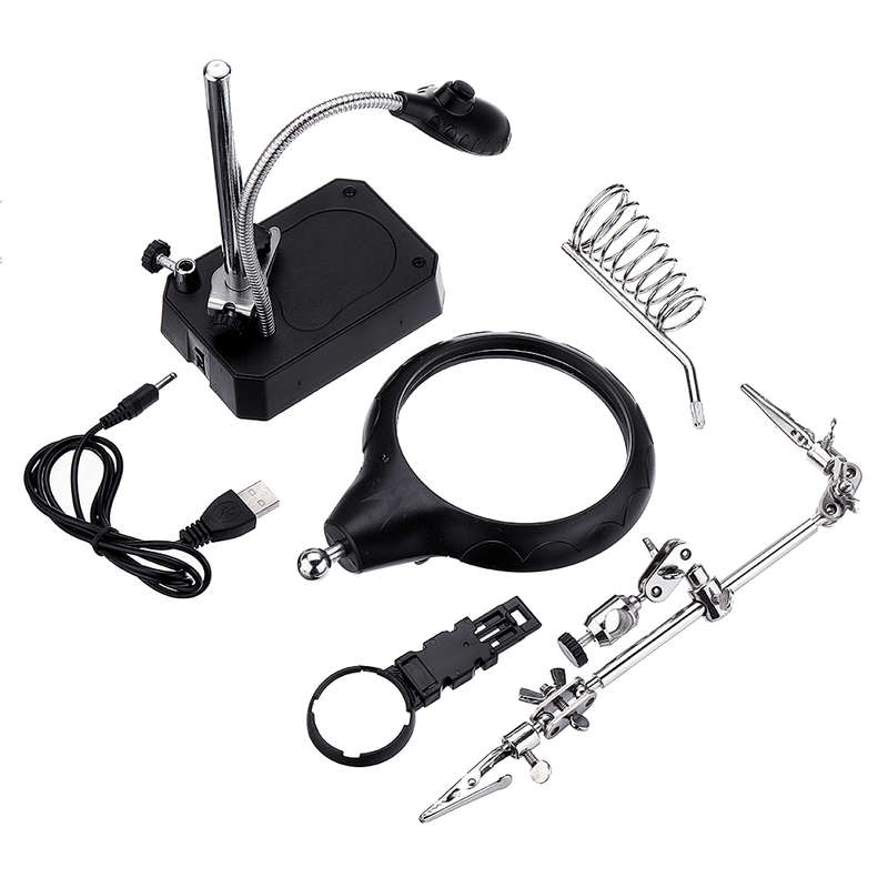 Magnifier + led + iron stand + helping hands usb mg16129-c-u