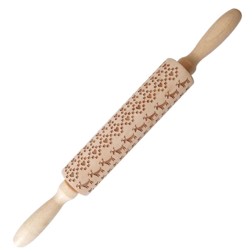 Loskii JM01680 Wooden Christmas Embossed Rolling Pin Dough Stick Baking Pastry Tool New Year Christm