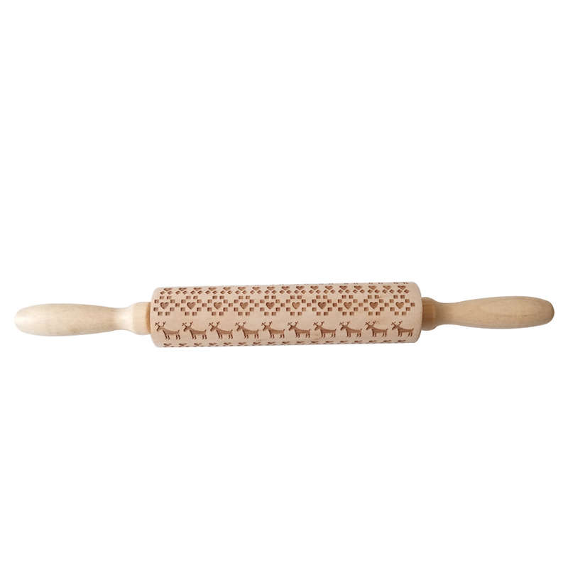 Loskii JM01680 Wooden Christmas Embossed Rolling Pin Dough Stick Baking Pastry Tool New Year Christm