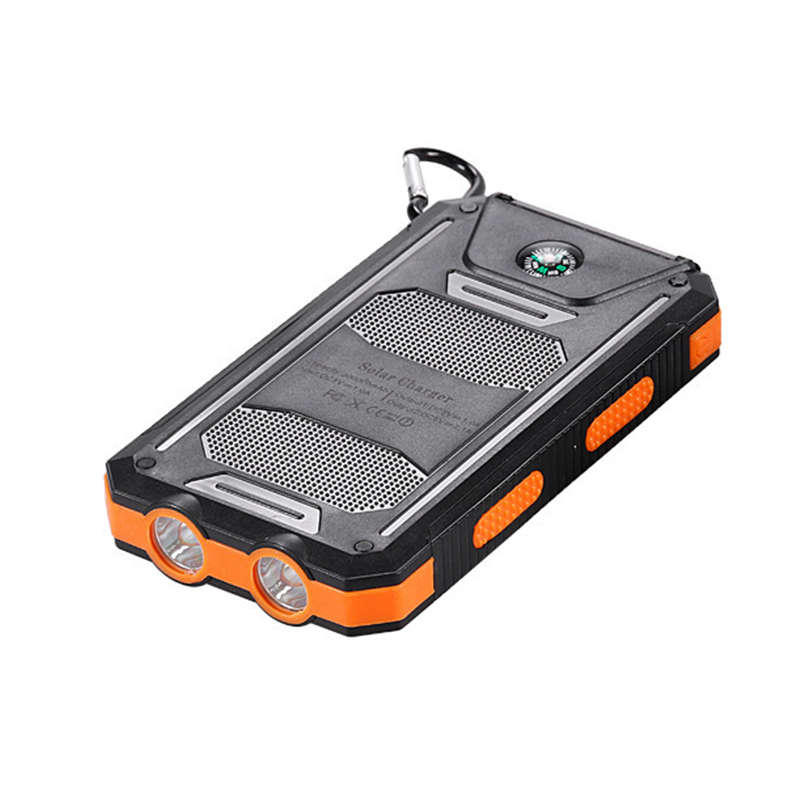 Electric Charging Solar Power Bank Case 2 LED Dual Ports Waterproof Power Bank For S (Color1 Orange)