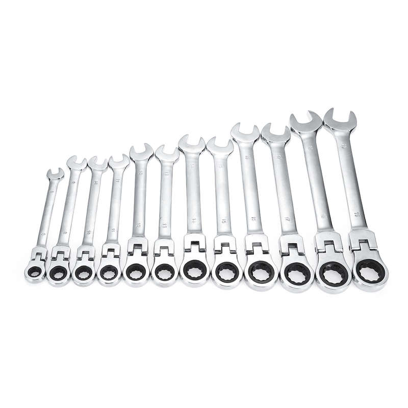 12Pcs Flex Head Ratcheting Wrench Set 8-19mm Metric Combination Spanner