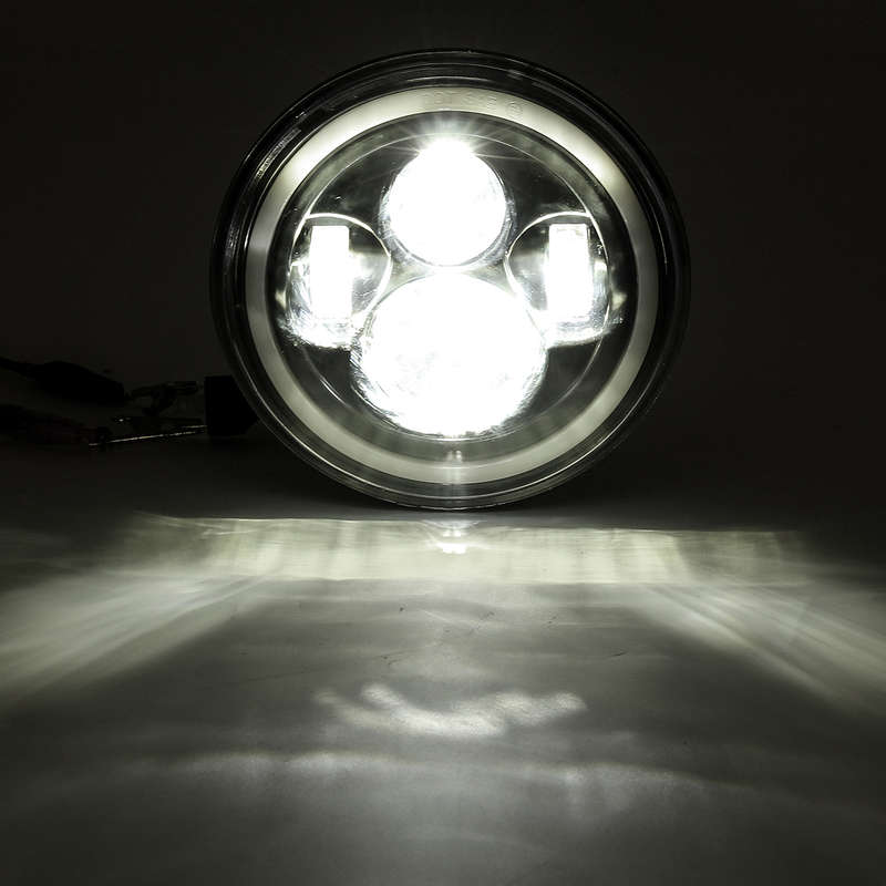 7'' 75W 6000K DRL Amber Halo Angle Eyes Projector LED Round Headlights Hi/Lo