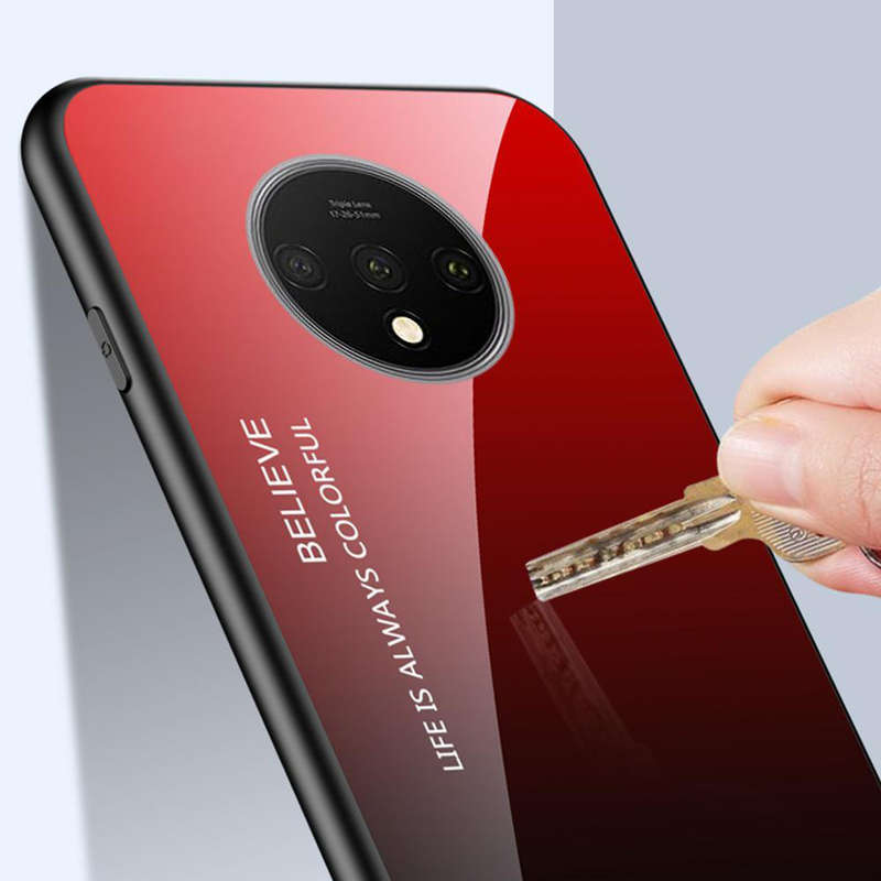 Bakeey OnePlus 7T Case Gradient Color Anti-scratch Shockproof Tempered Glass Protective Case