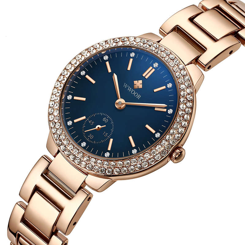 WWOOR 8854 Crystal Casual Style Ladies Wrist Watch Stainless Steel Band Quartz Watches