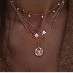 Bohemian Multiplayer Necklaces Round Slice Beads Stars Chain Crescent Pendant Necklace For Women
