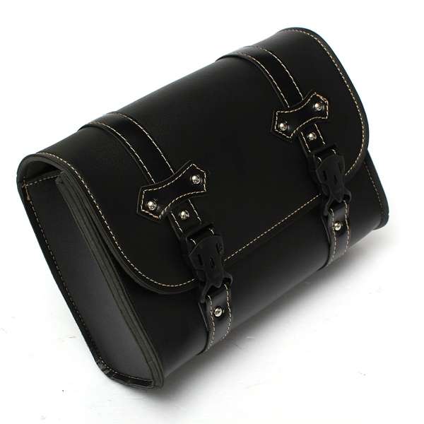 Motorcycle Saddle Leather Bag Storage Tool Pouch Black