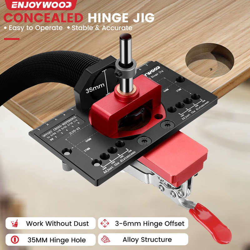ENJOYWOOD Concealed Hinge Jig with Quick Clip and Dust Vacuum Adapter Concealed Door Hinge Jig 35mm