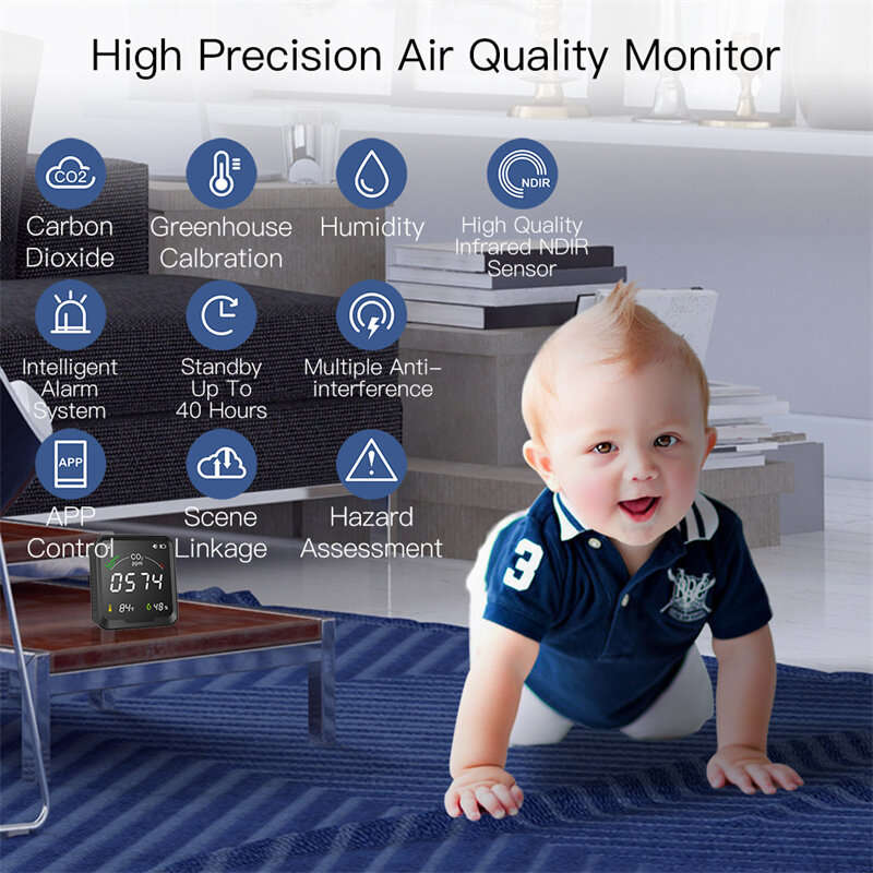 MoesHouse Tuya WiFi Smart Home Temperature Humidity Sensor Air Quality Carbon Dioxide Detector with