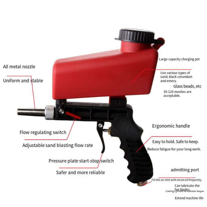 Portable Gravity Pneumatic Sandblasting Gun 90psi High-Pressure Adjustable Flow Large Capacity Versa